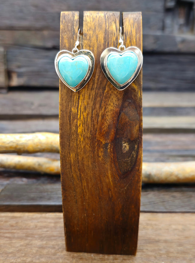 Green Turquoise Heart Sterling Silver Dangle Earrings - 1 1/4 in.