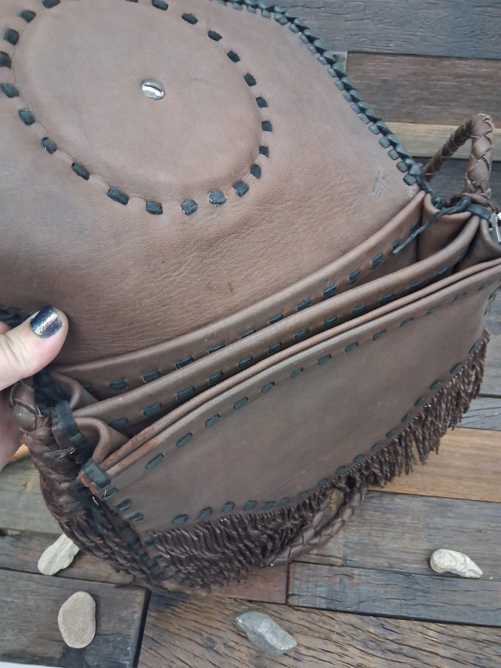 Leather purse in Honor of Agua Caliente with Sterling Silver Naja and Turquoise