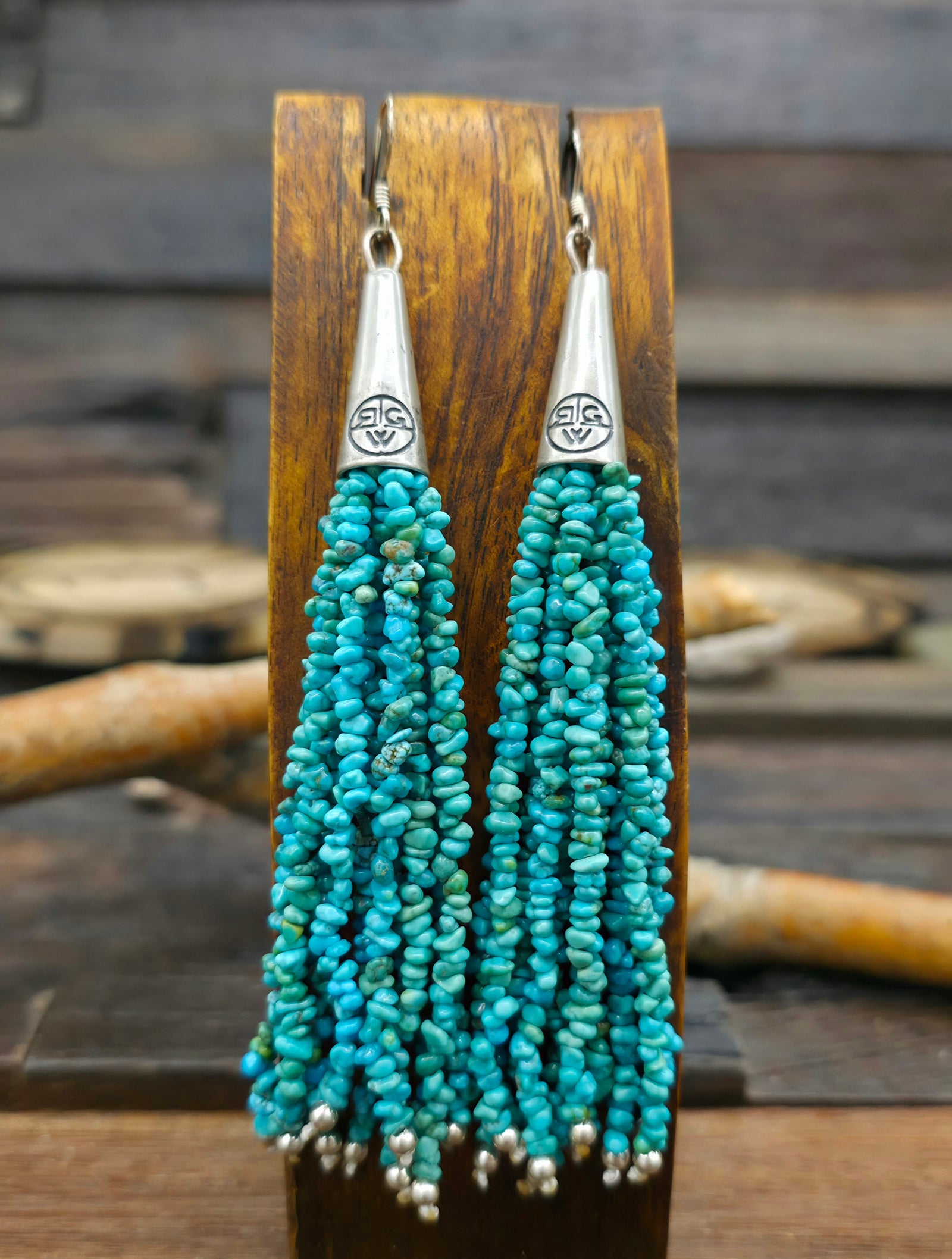 Blue Turquoise Stone Bead Tassel Earrings