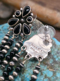 Sterling Silver and Onyx Post Earrings with Bead Dangles by Geneva Apachito