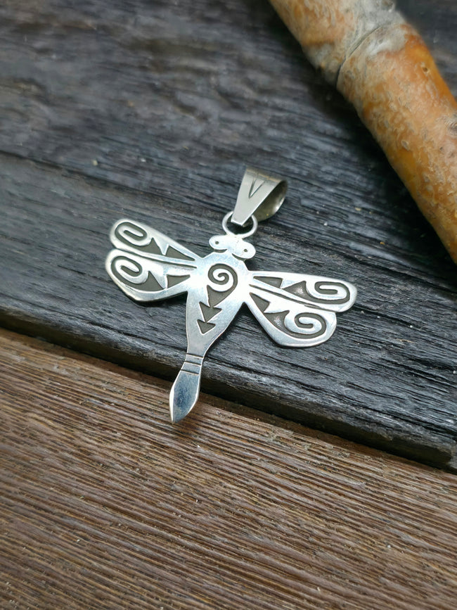 Dragonfly Sterling Silver Navajo Etched Pendant by Sonny Gene