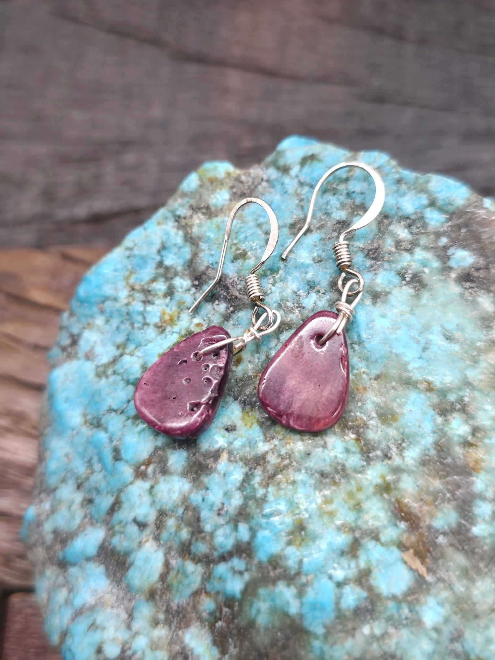 Mini Purple Spiny Oyster Shell Slab Earrings - 1 1/4 in. by 1/2 in.