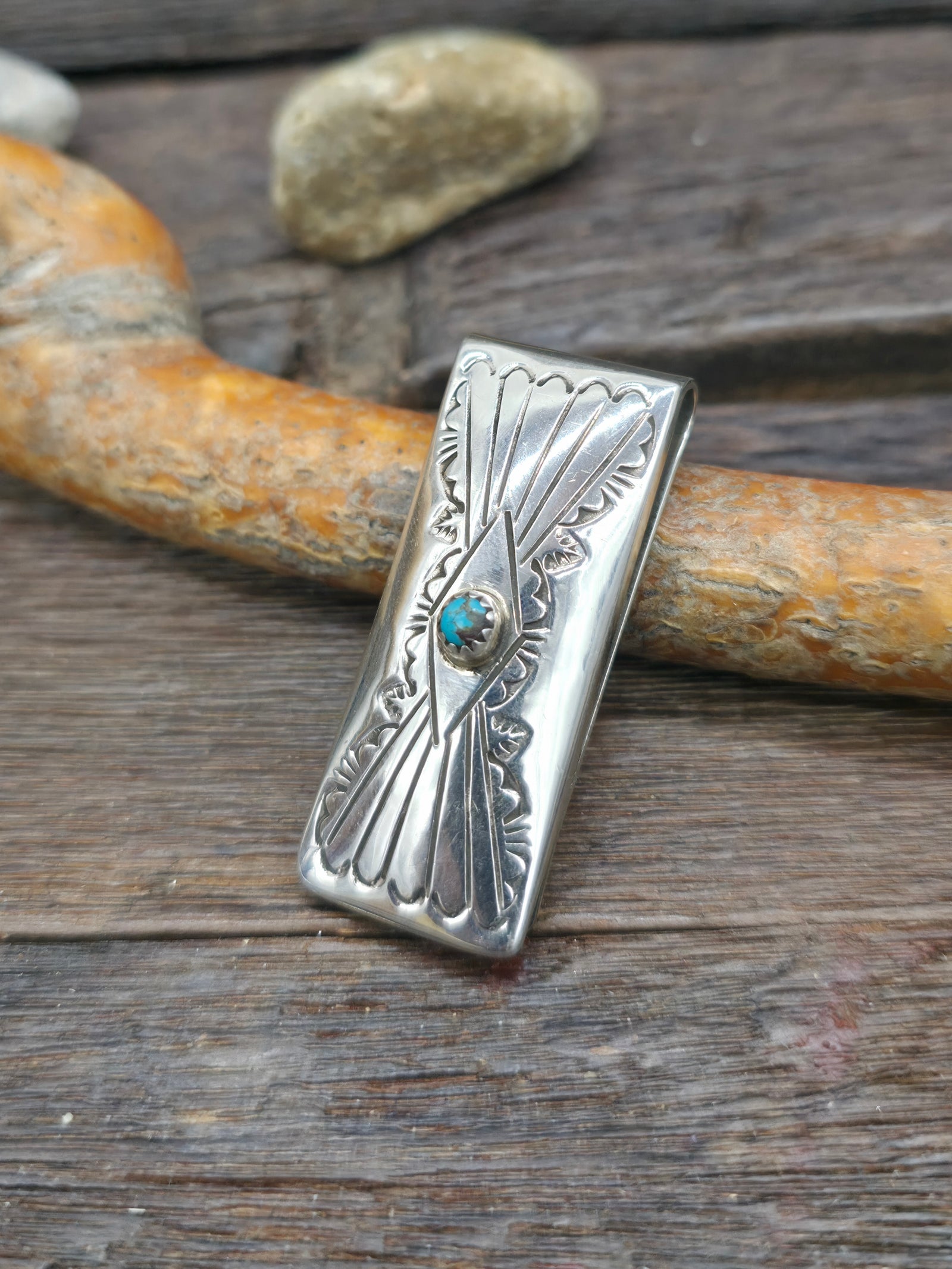 Stamped Sterling Silver Money Clip - Design B - 1 3/4 in. by 3/4 in.