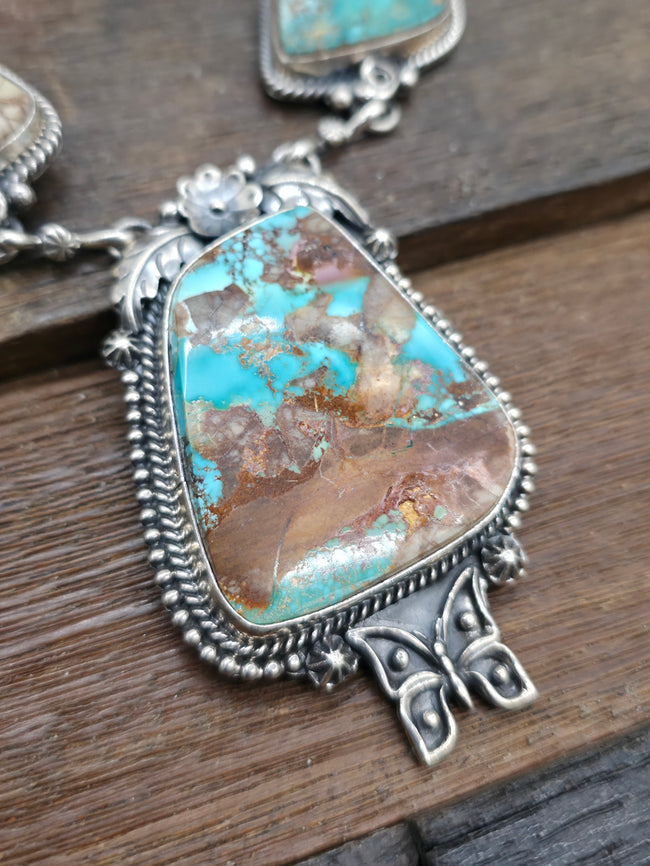 Sterling Silver Pilot Mountain Turquoise Lariat Necklace by Brenda Jimenez - 32 in.