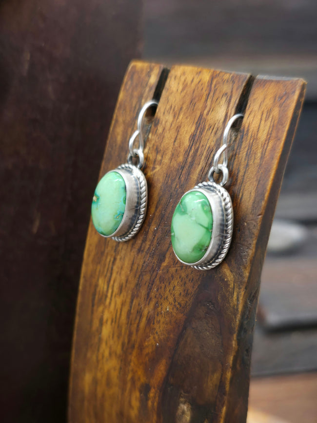 Green Turquoise Sterling Silver Lariat Necklace and Earring Set -  20in.