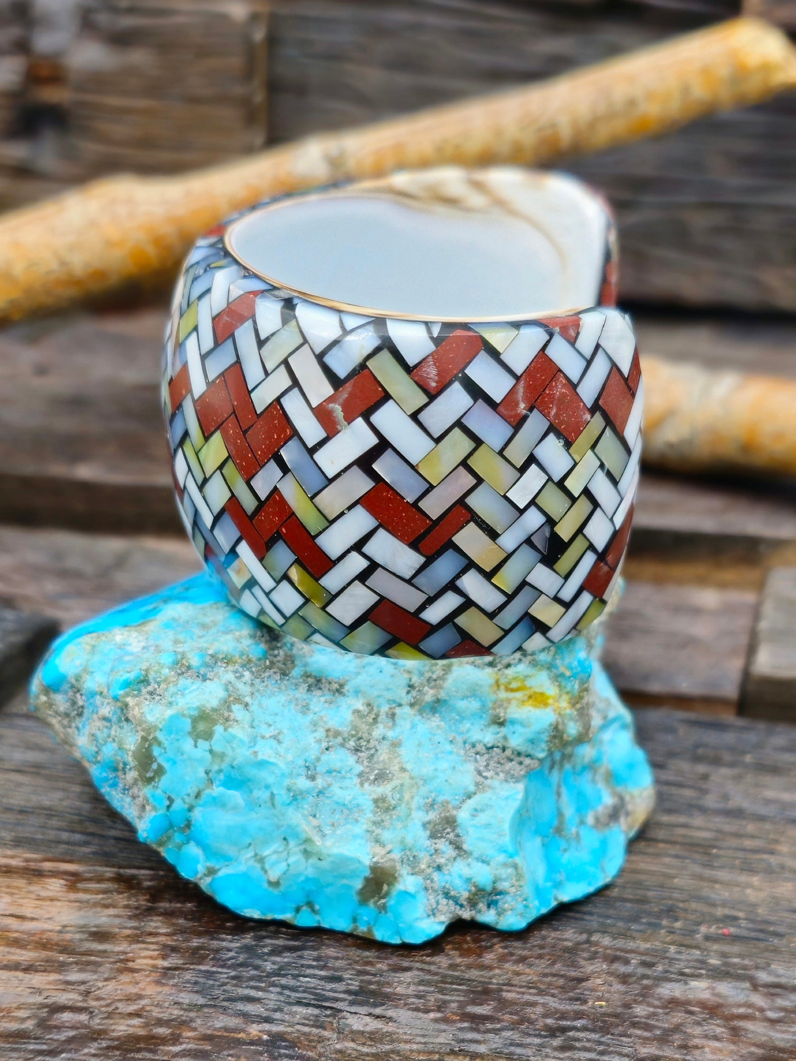Pipestone and Mother of Pearl Inlay Cuff by Charlene Reano - 6 in.