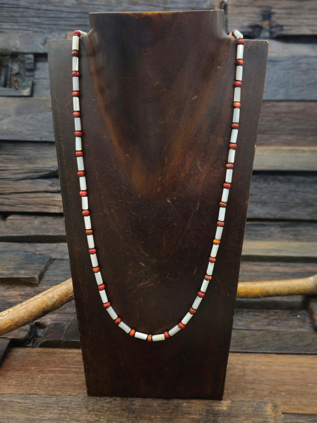 Mother of Pearl and Coral Necklace by Dave Reano - 22 in.