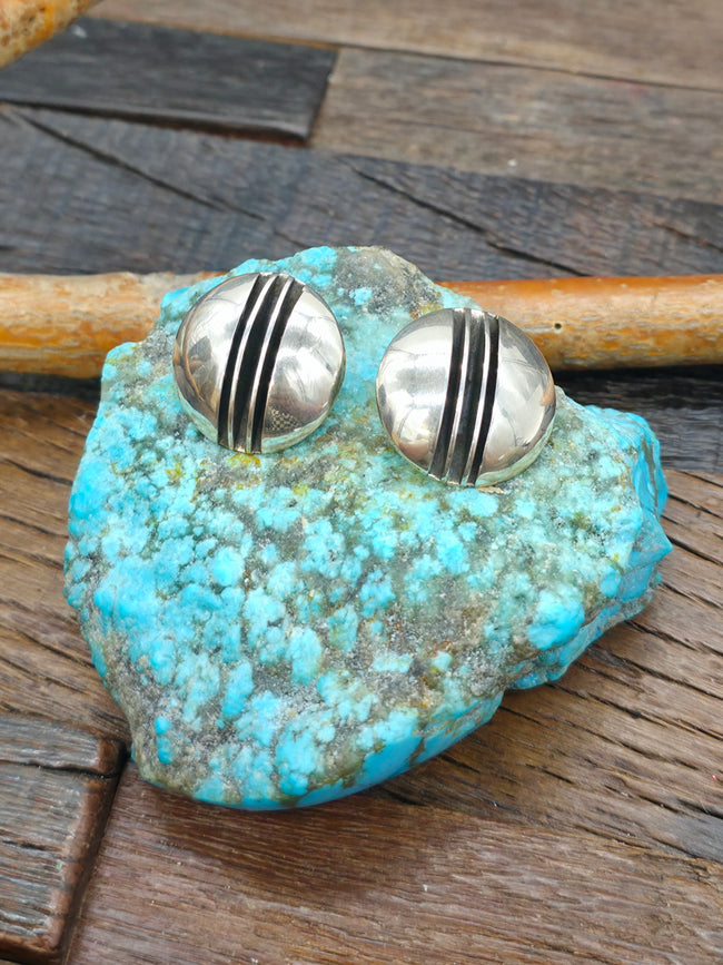 Sterling Silver Button Earrings by Tom Yazzie - 7/8 in.