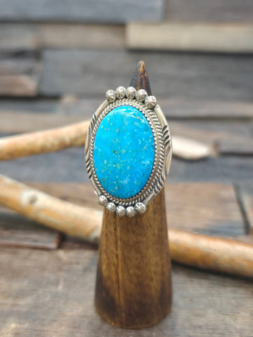 Sterling Silver Turquoise Rectangle Ring by Gregg Yazzie - Size 9