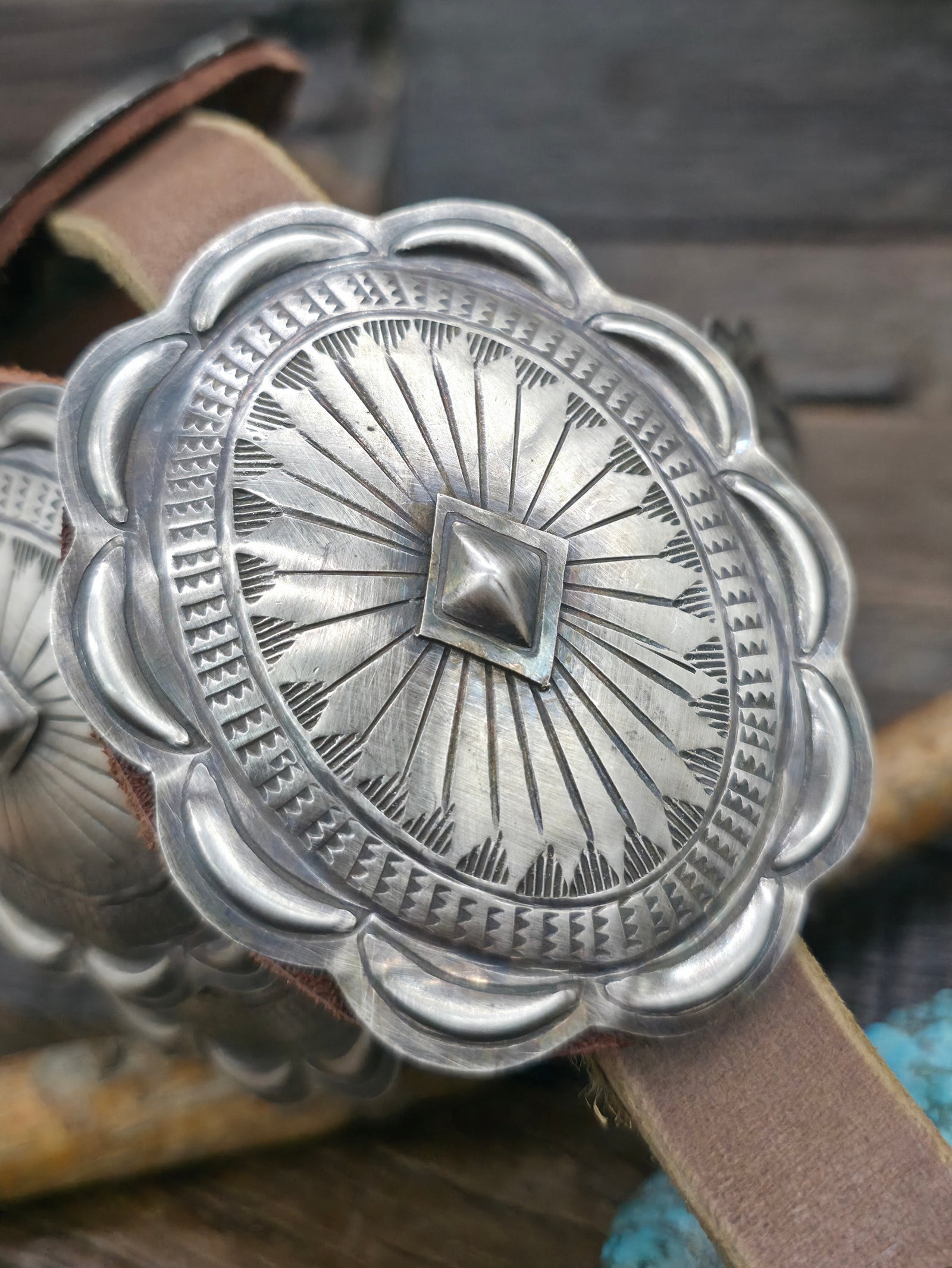 Stamped Sterling Silver Concho Belt by Dan Morgan - 52 in.