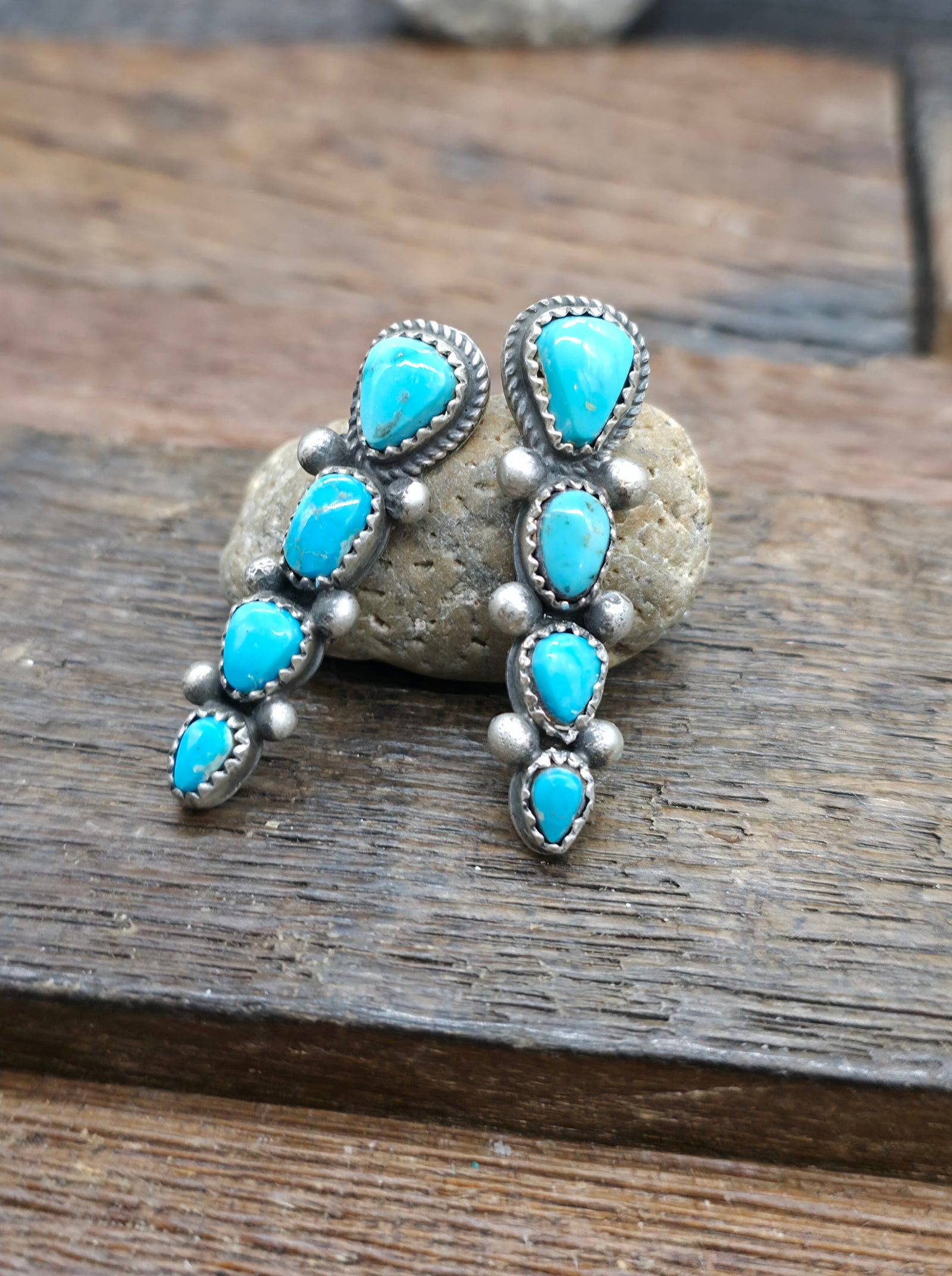 Four Stone Sterling Silver Post Earrings by L. Ganado - 1 1/2 in. by 1/2 in.