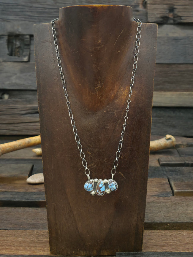 Three Stone Sterling Silver Golden Hill Turquoise Bar Necklace by Kathleen Livingston - 18 in.