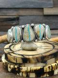 Stamped Sterling Silver and Ribbon Turquoise Cuff by Delbert Delgarito  - 6 3/4 in.