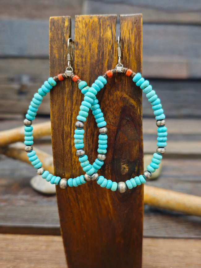 Blue Turquoise and Sterling Silver Bead Earrings by Irene Lovato