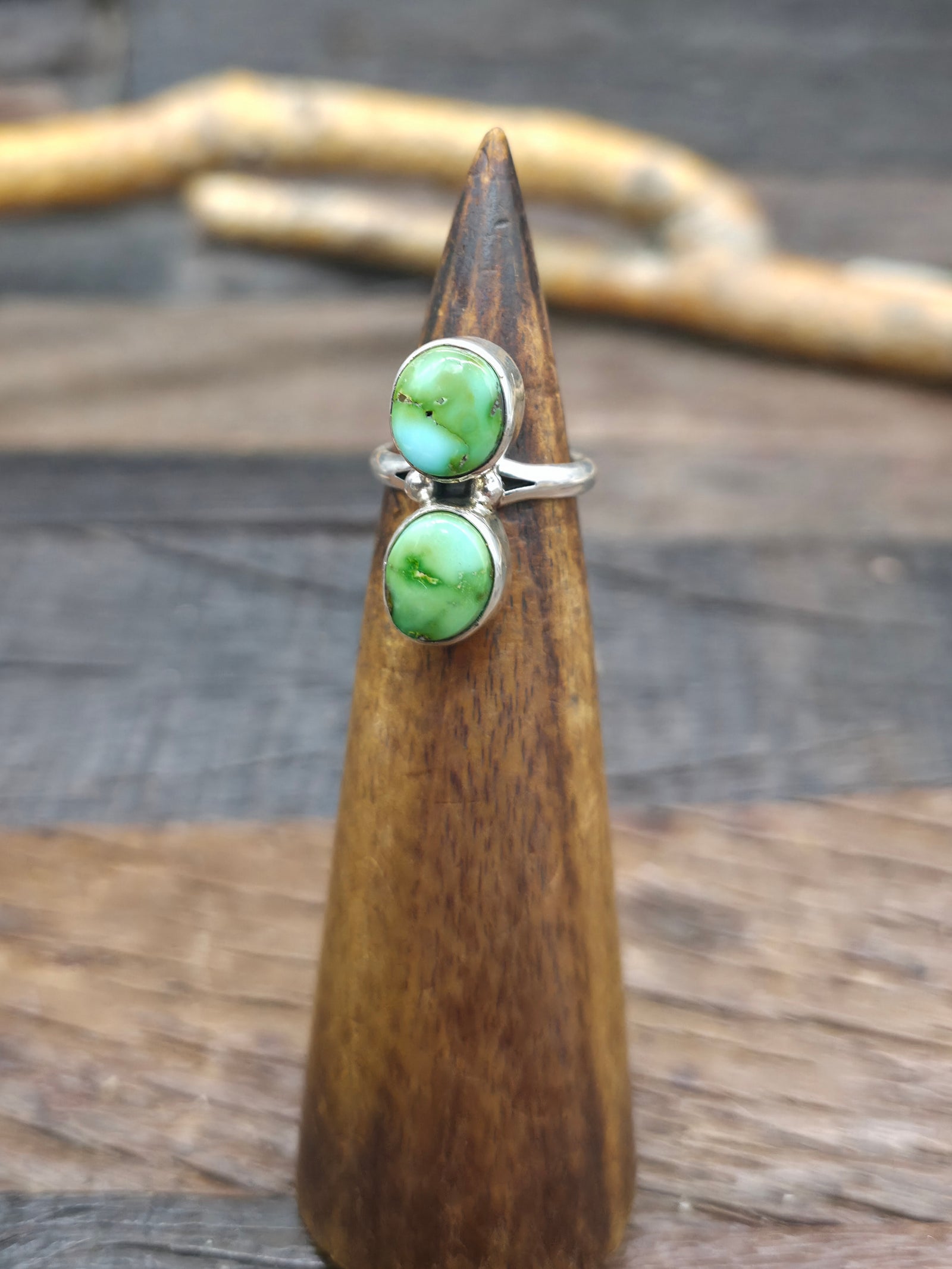 Two Stone Sterling Silver Sonoran Turquoise Ring - Size 6