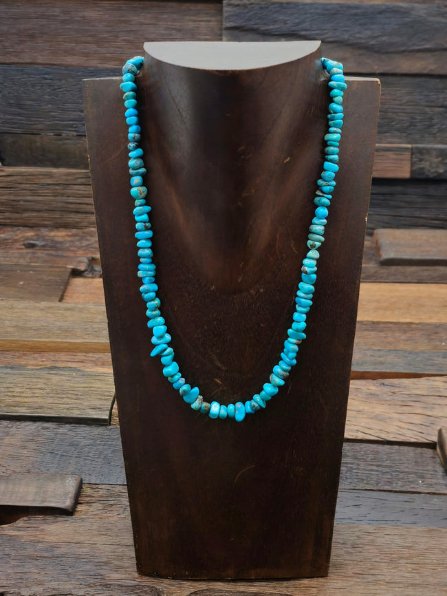 Blue Turquoise Nugget Necklace 18 in. with Small Silver Bead