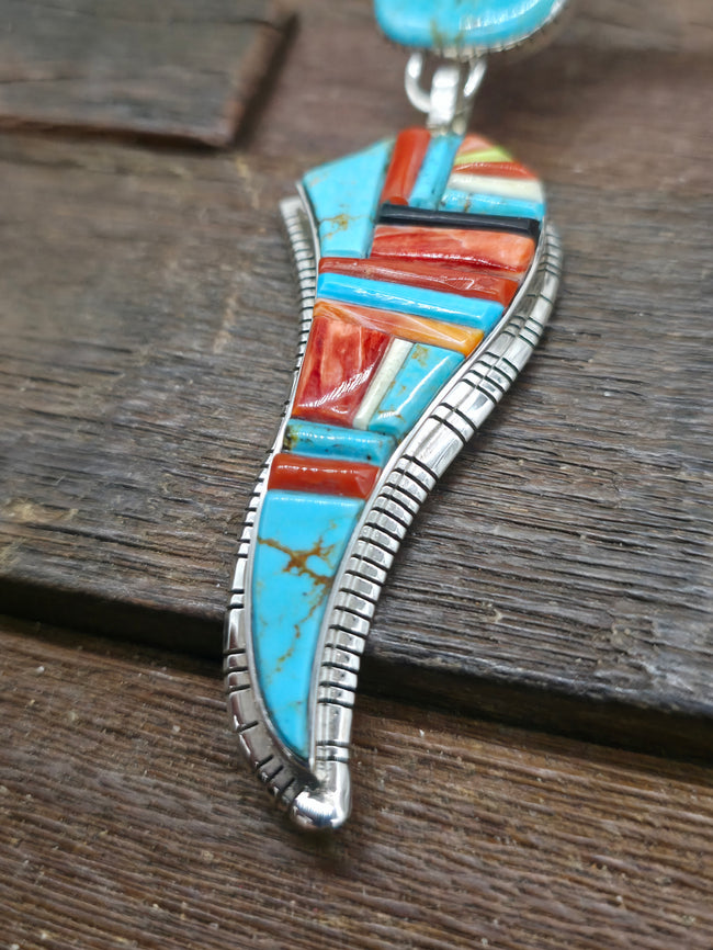 Sterling Silver Stamped Collar Necklace with Cobblestone Inlay Pendant by David Tune - 15 in.