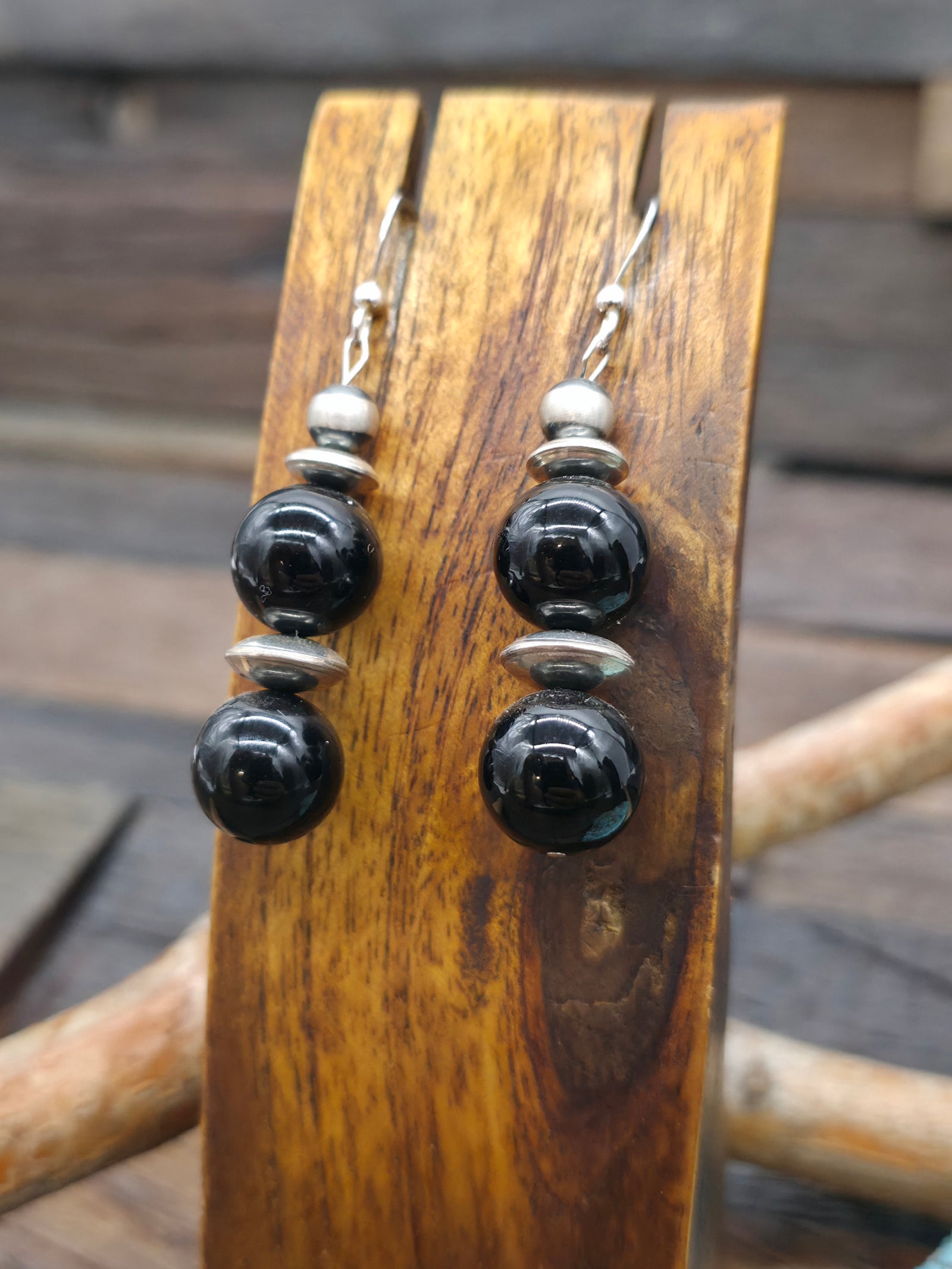 Onyx and Sterling Silver Bead Earrings