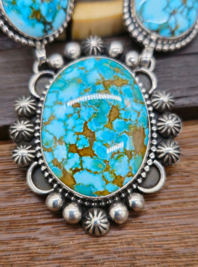 Sterling Silver and Turquoise Lariat Necklace and Earring Set by Mary Ellen - 22 in
