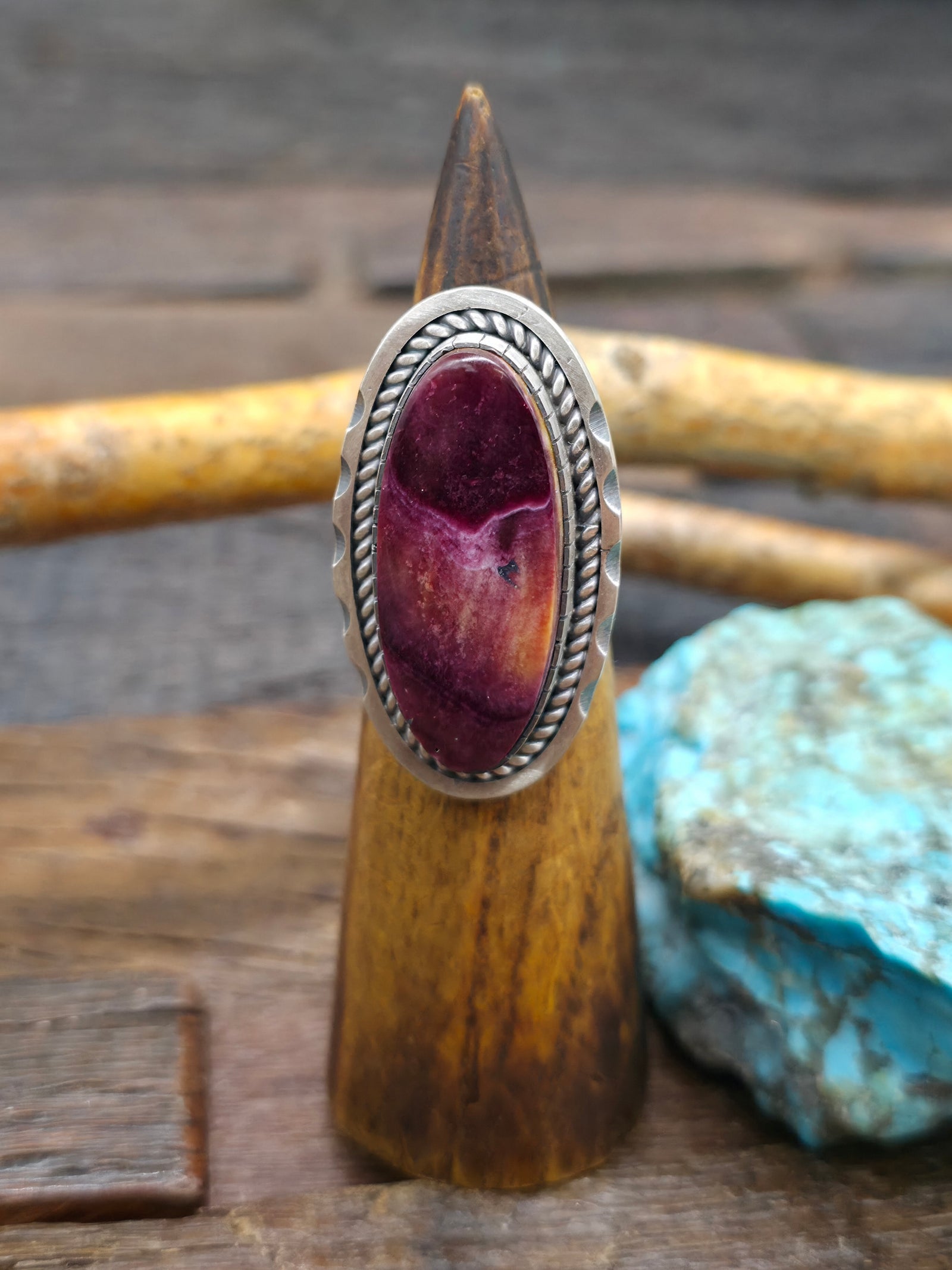 Sterling Silver Purple Spiny Statement Ring by Walter Vandever - Adjustable