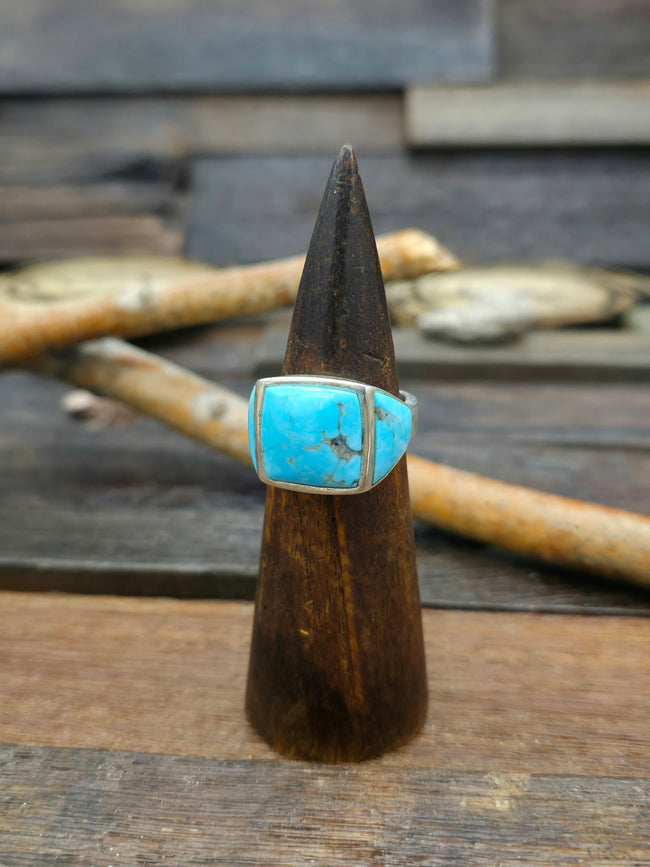 Turquoise Inlay Sterling Silver Ring - Size 11 1/4