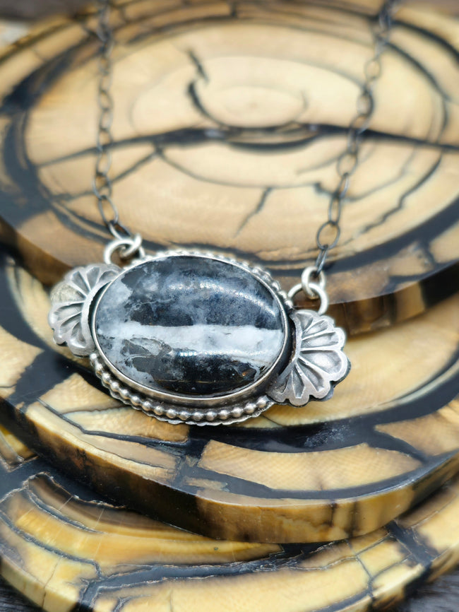 White Buffalo Bar Pendant Necklace by Danny Henio 19 in.