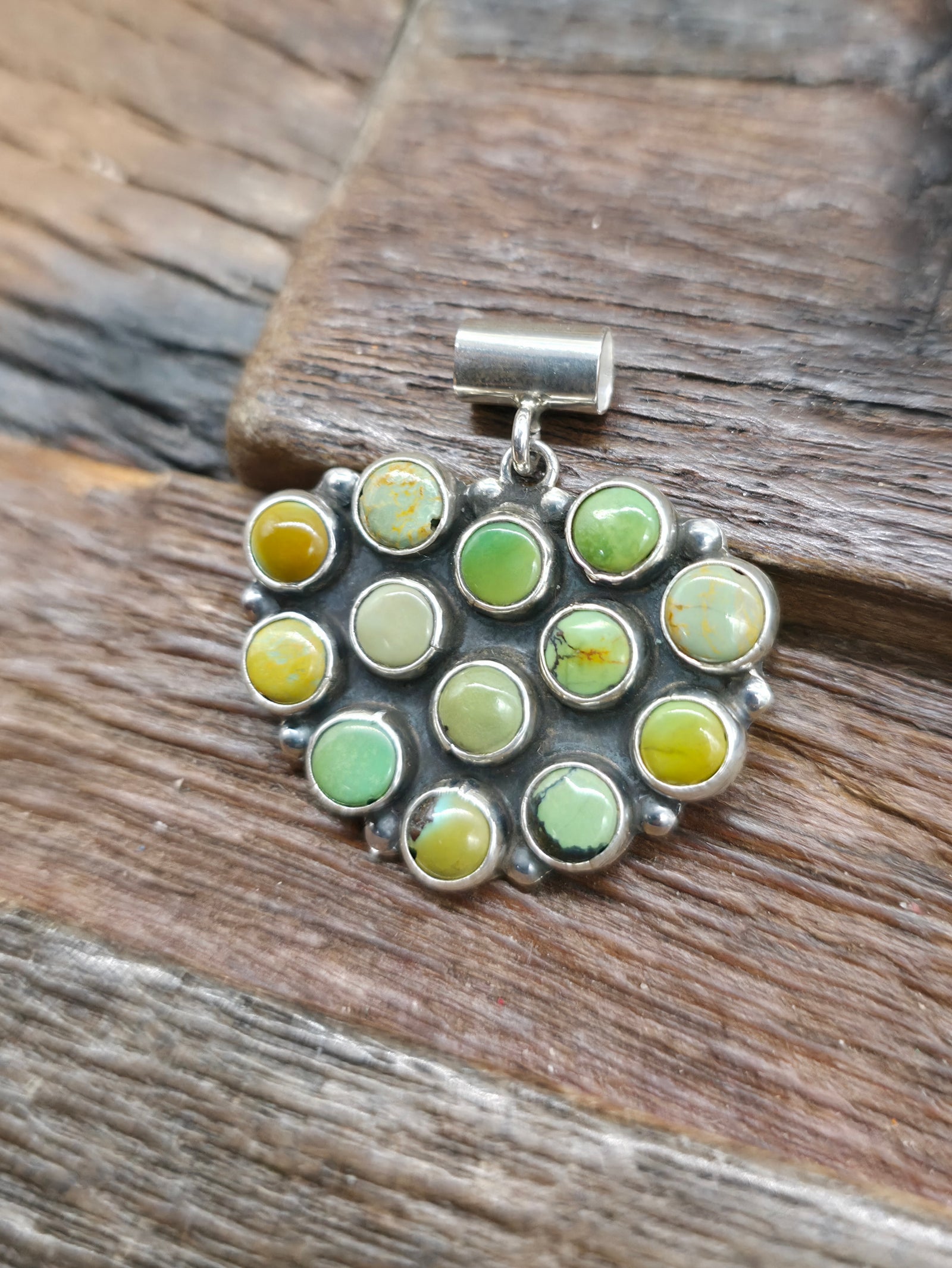 Sterling Silver Green Turquoise Heart Pendant by Jimmy Garcia - 1 1/4 in. by 1 1/4 in.