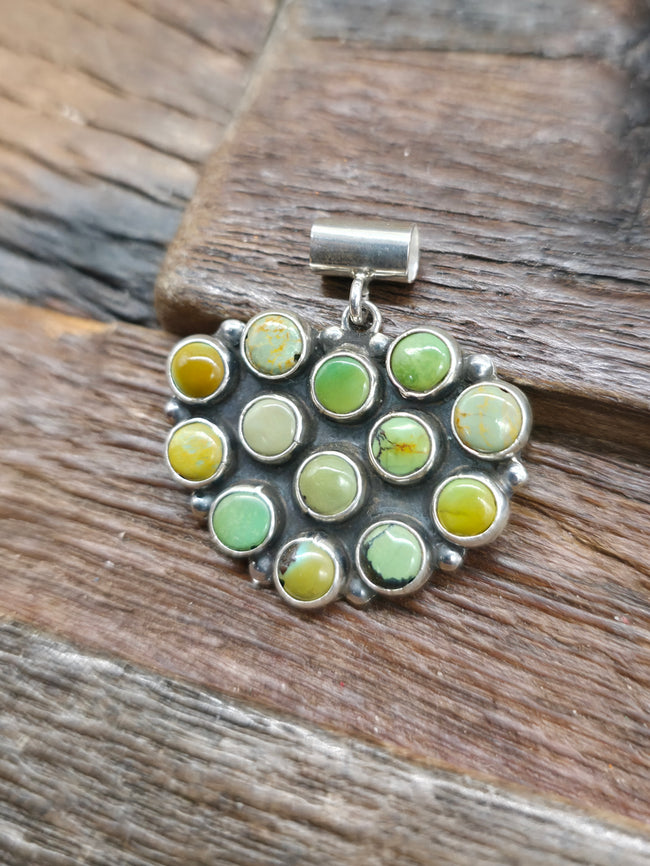 Sterling Silver Green Turquoise Heart Pendant by Jimmy Garcia - 1 1/4 in. by 1 1/4 in.
