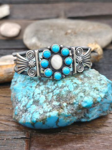 Stamped Sterling Silver Five Stone Onyx Cuff by Happy Piasso - 7 in. with Gap