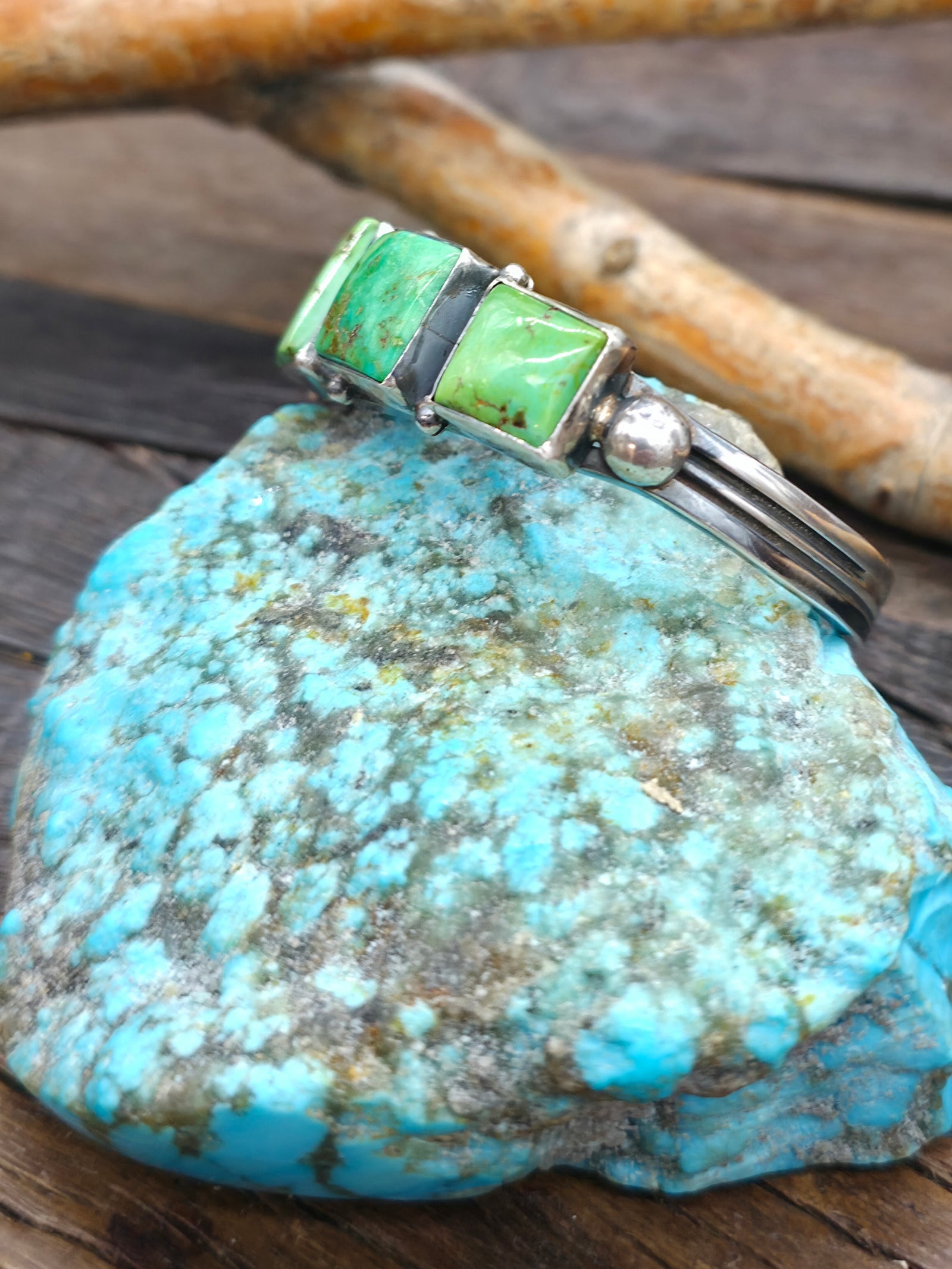 Five Stone Sterling Silver and Sonoran Turquoise Cuff - 6 1/4 in. w/Gap