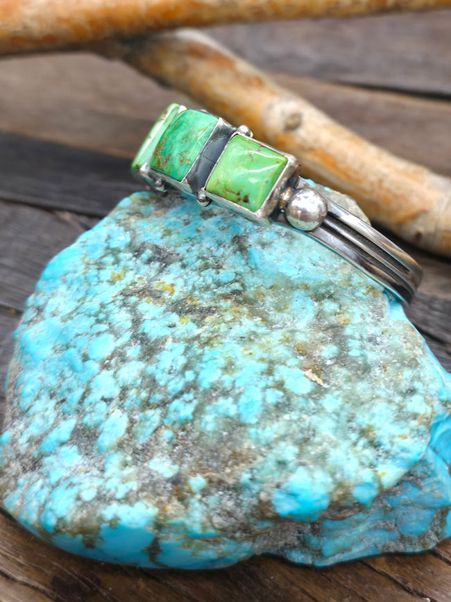 Five Stone Sterling Silver and Sonoran Turquoise Cuff - 6 1/4 in. w/Gap