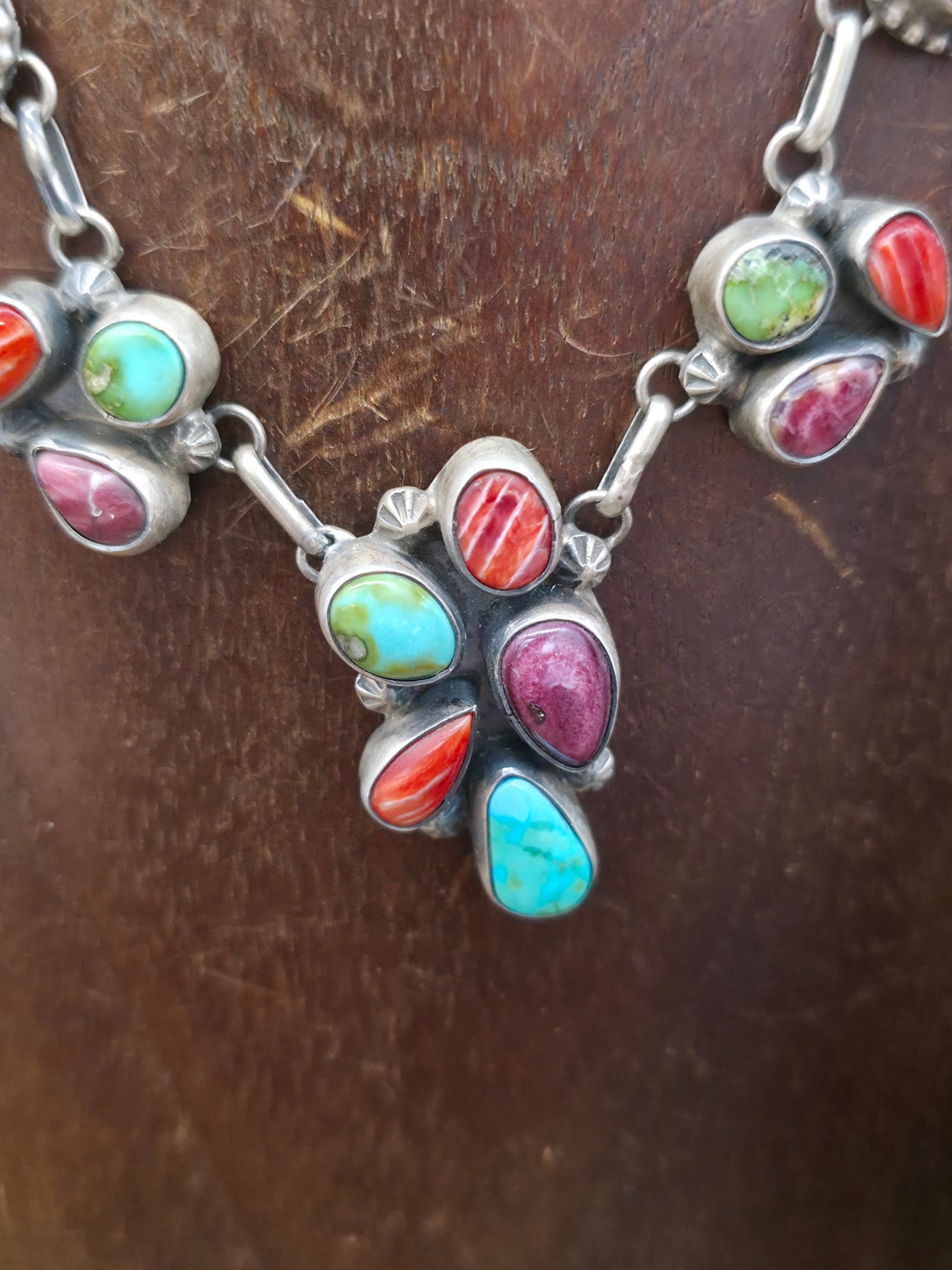 Sterling Silver Sonoran Turquoise, Red and Purple Spiny Oyster Necklace and Earring Set - 21 in.