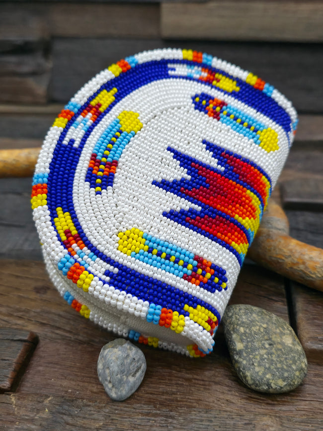 Hand Beaded Coin Purse - White and Purple