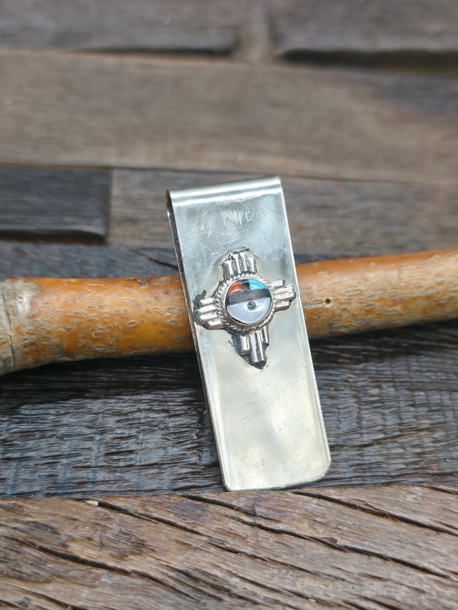 Sterling Silver Zia Symbol Sun Face Money Clip - 2 in. by 3/4 in.