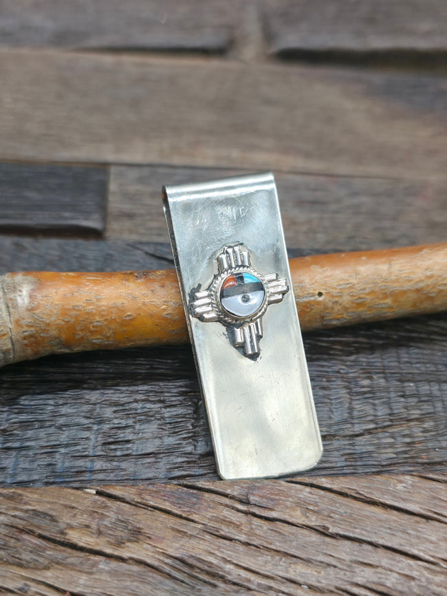 Sterling Silver Zia Symbol Sun Face Money Clip - 2 in. by 3/4 in.