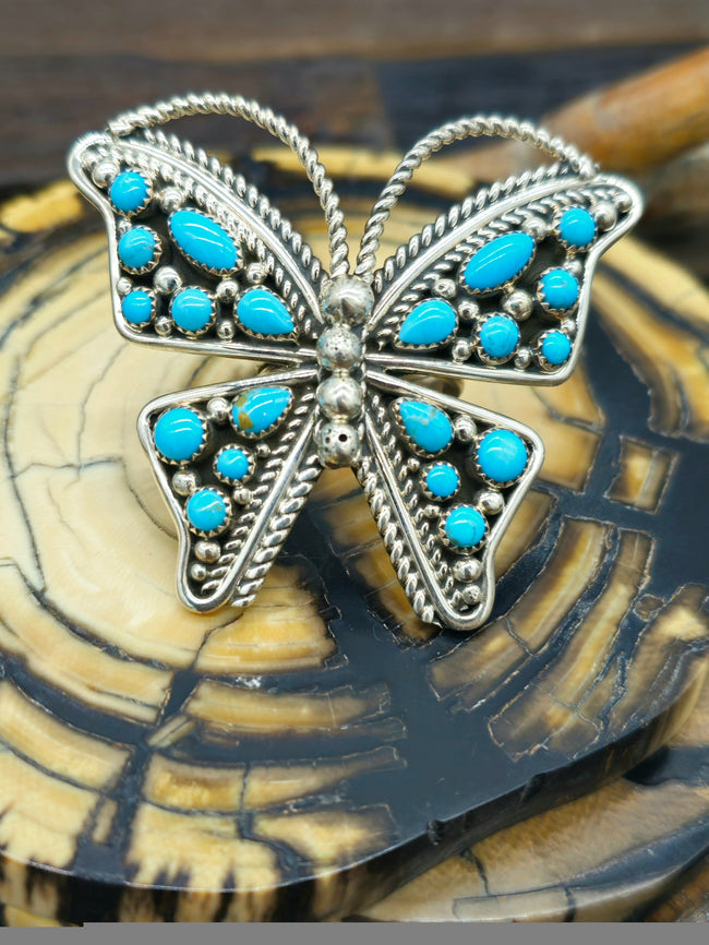 Adjustable Turquoise and Sterling Silver Butterfly Ring by Tina Jones.
