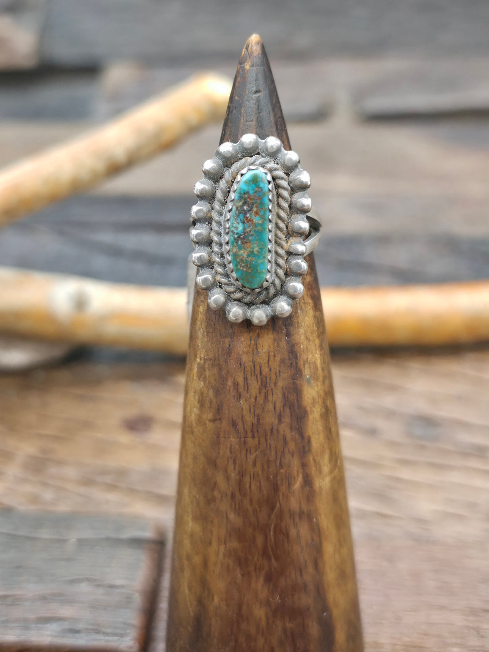 Oxidized Sterling Silver Turquoise Ring - Size 5