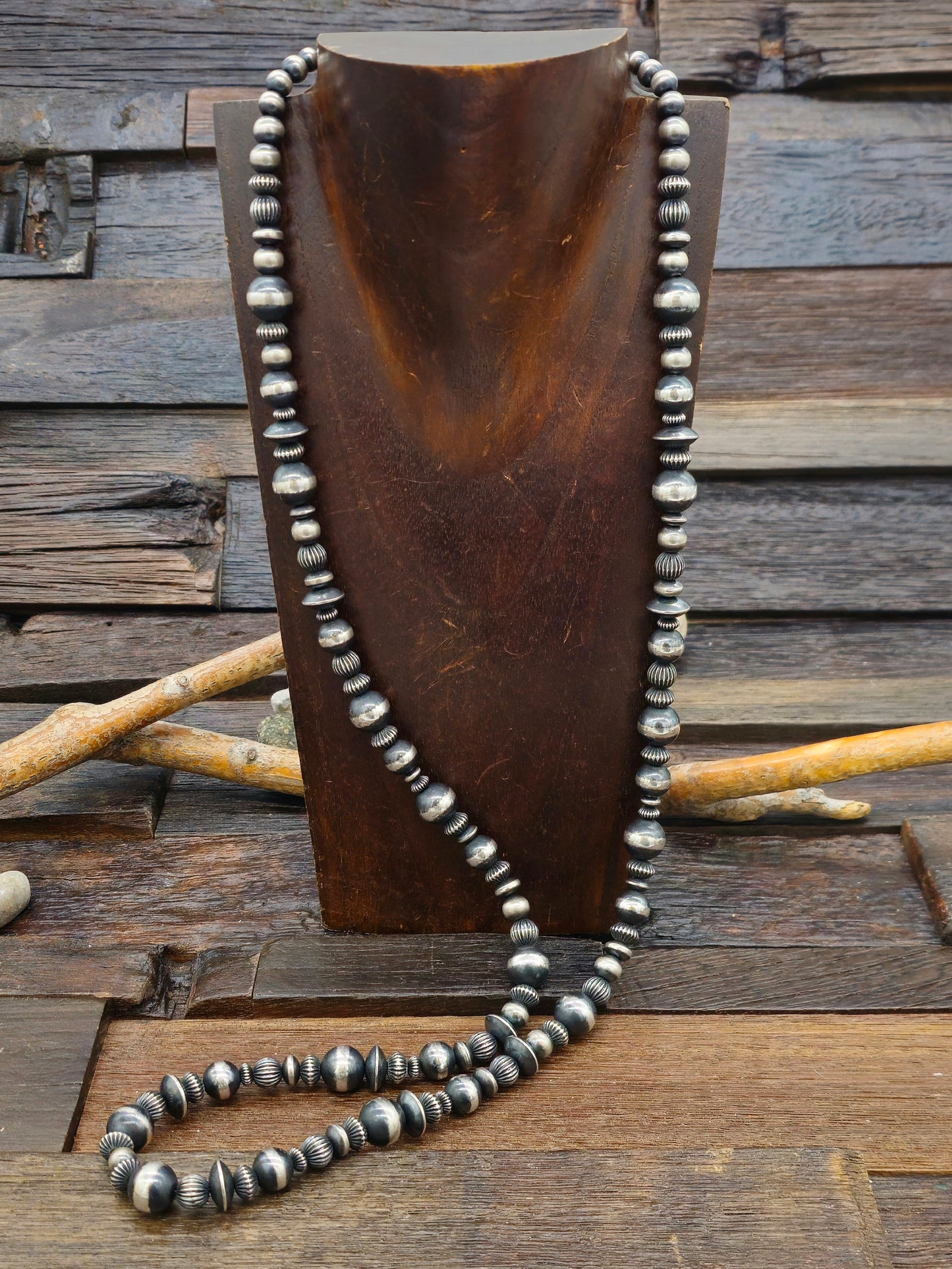 Sterling Silver Oxidized Bead Necklace - 32 in.