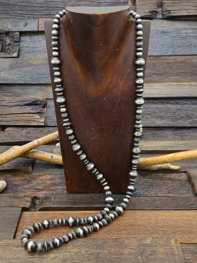 Sterling Silver Oxidized Bead Necklace - 32 in.