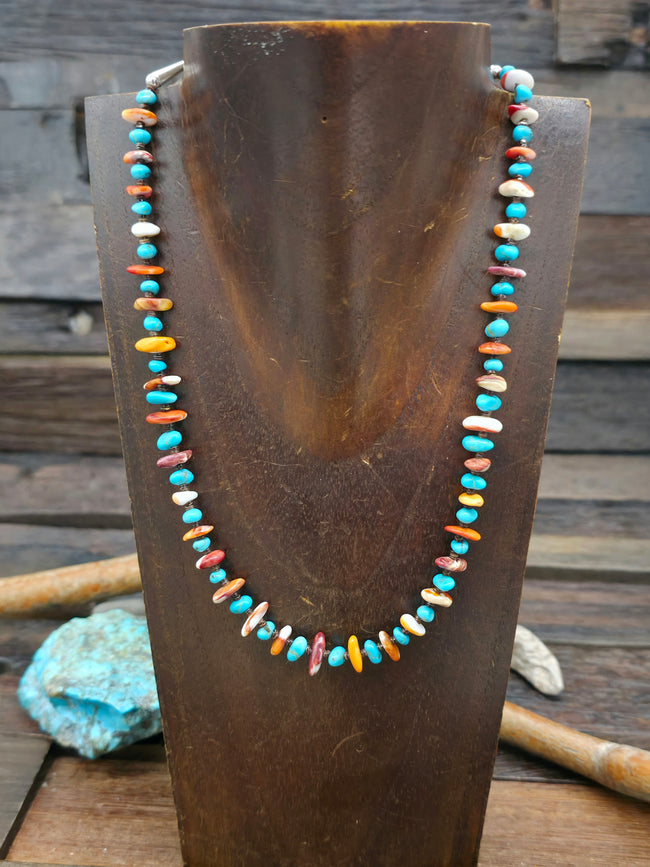 Turquoise and Spiny Oyster Necklace by Mel Masquat - 16 in. w/2 in. Extender