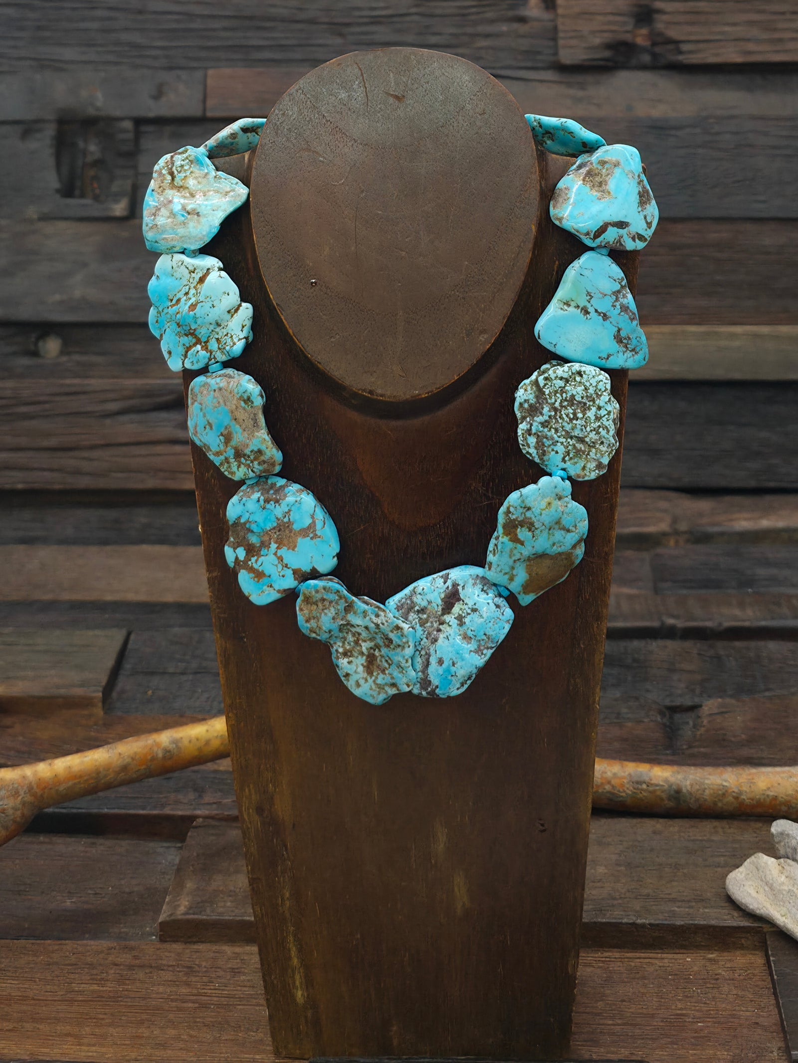 Flat Nugget Turquoise Necklace - 18 in.