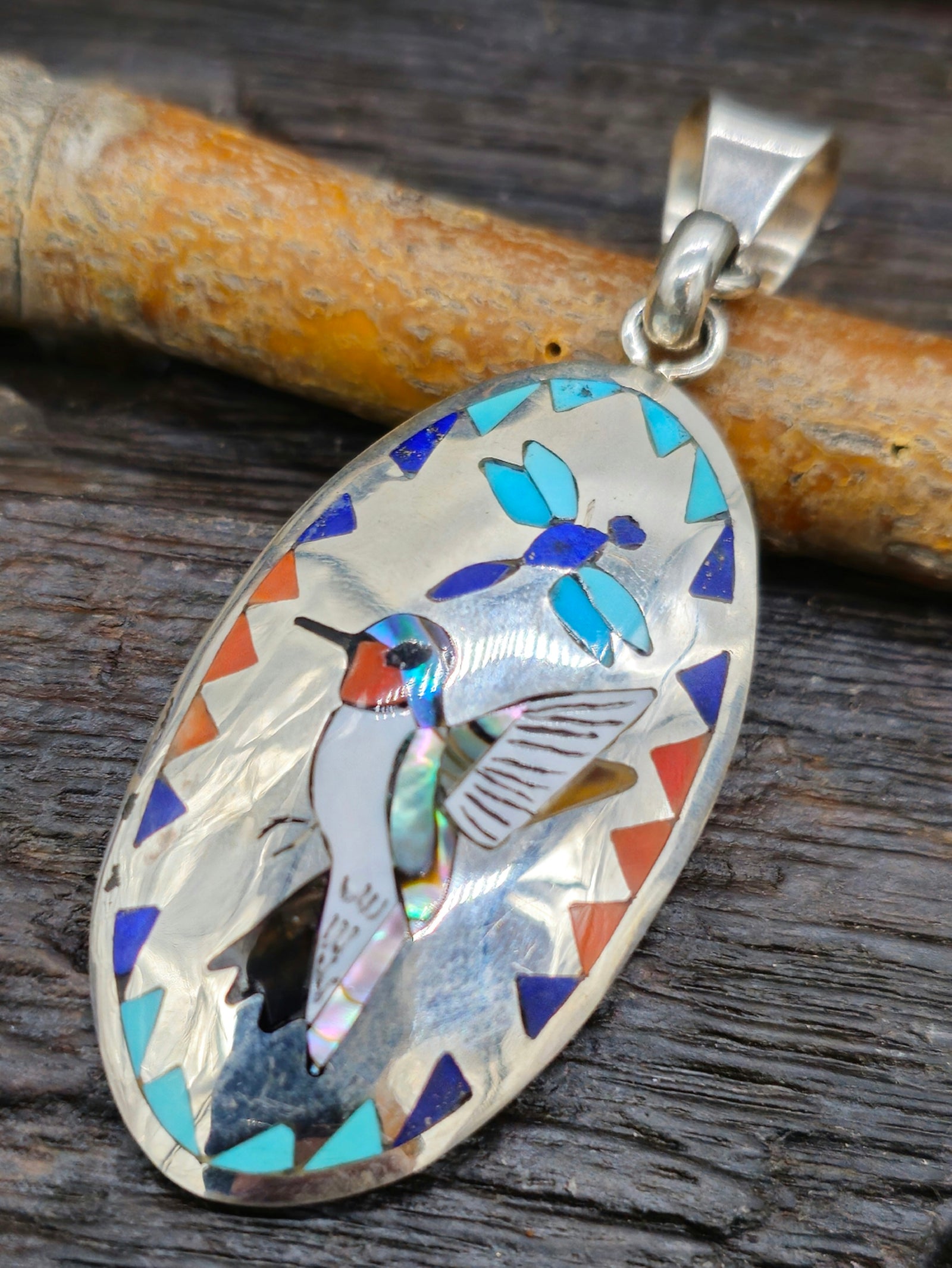 Hummingbird and Dragonfly Inlay Pendant by Quinton Quam