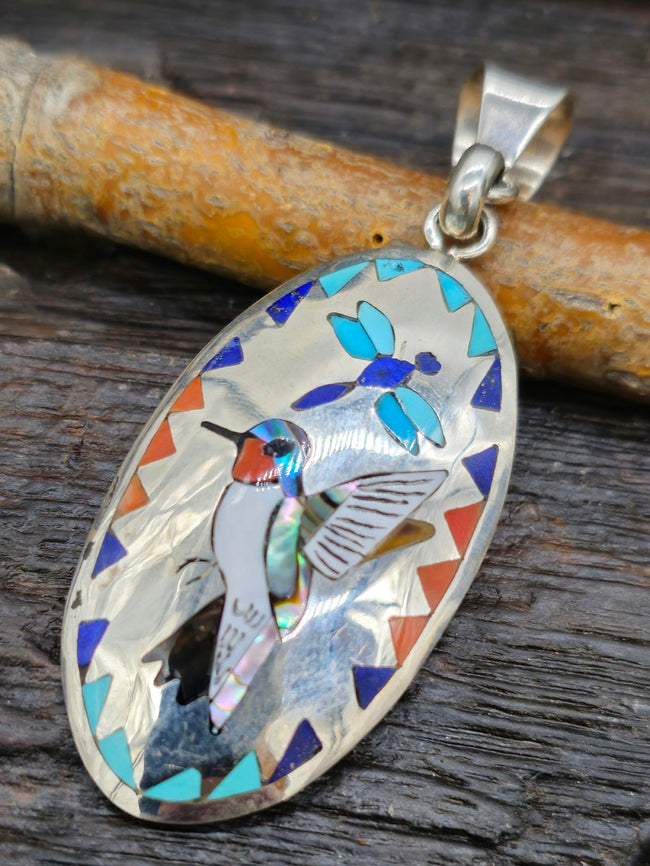 Hummingbird and Dragonfly Inlay Pendant by Quinton Quam
