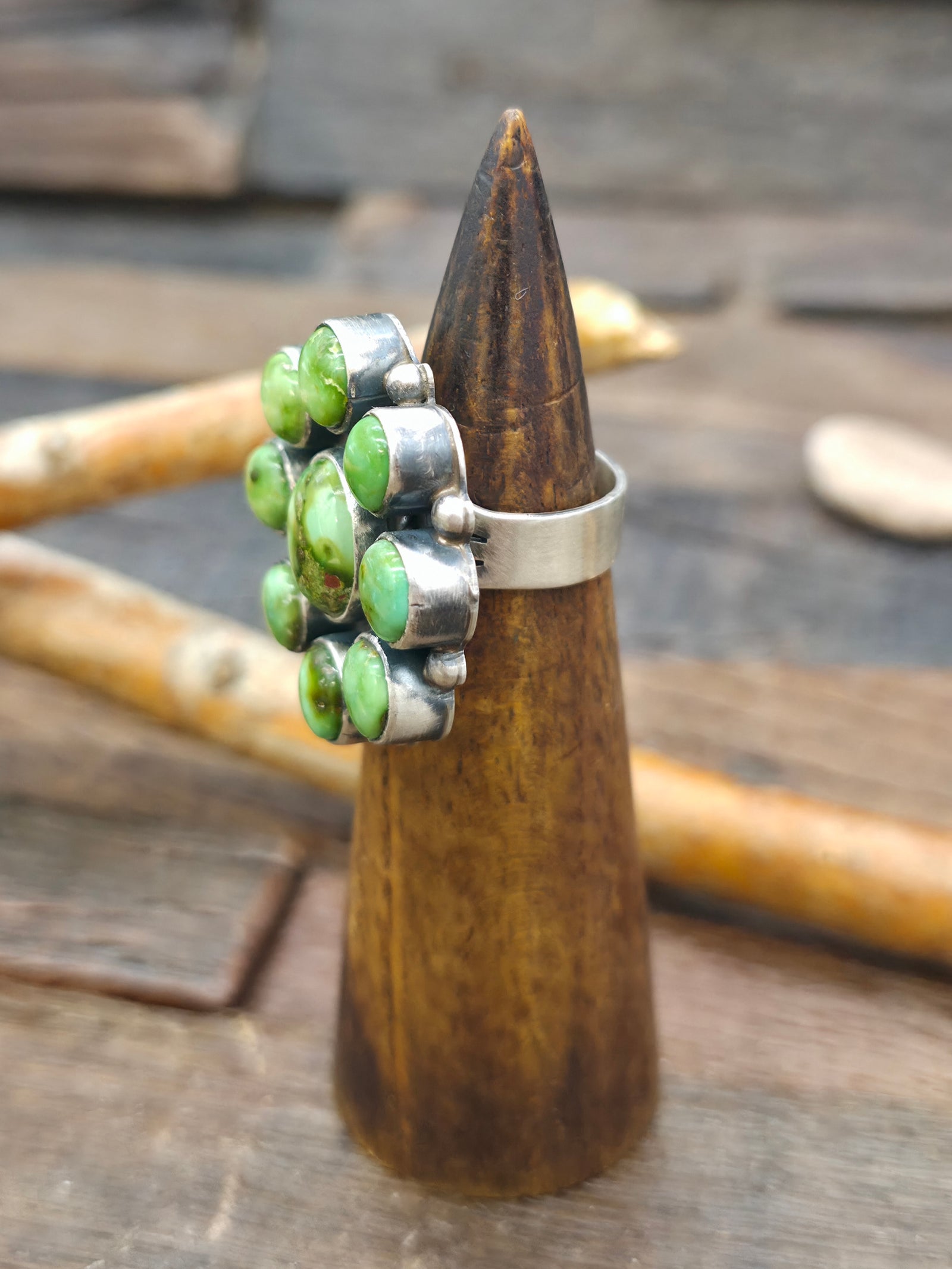 Sterling Silver Sonoran Turquoise Cluster Ring - Size 8 1/2