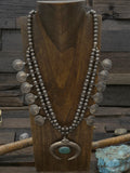 Mercury Dime Sterling Silver and Blue Turquoise Squash Blossom Necklace - 22 in.
