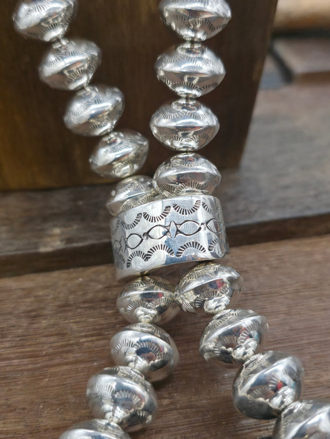 High Shine Stamped Sterling Silver Bead Necklace by Jeffrey Castillo - 28 in. with 4 in. Drop