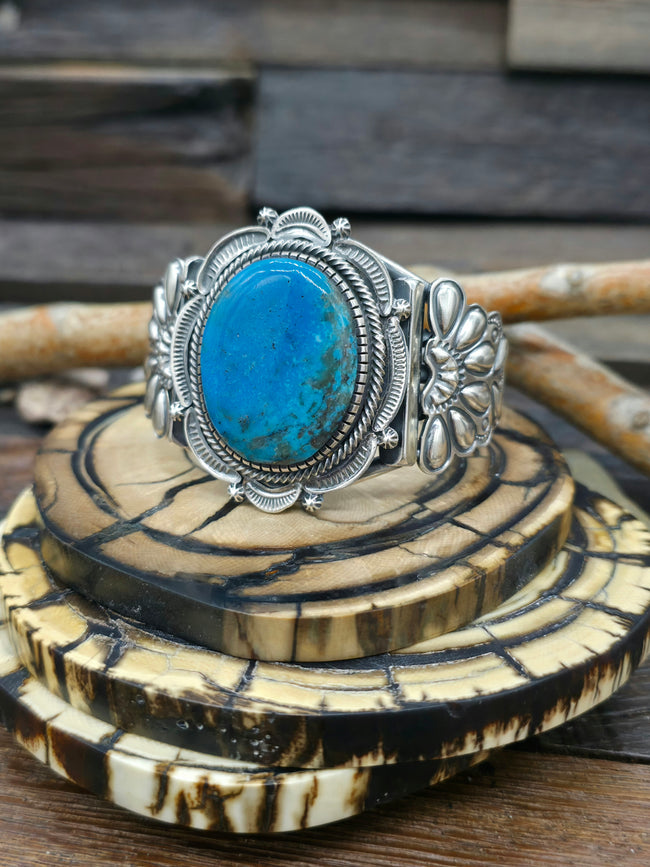 Stamped Sterling Silver and Blue Turquoise Cuff - 6 1/2 in.