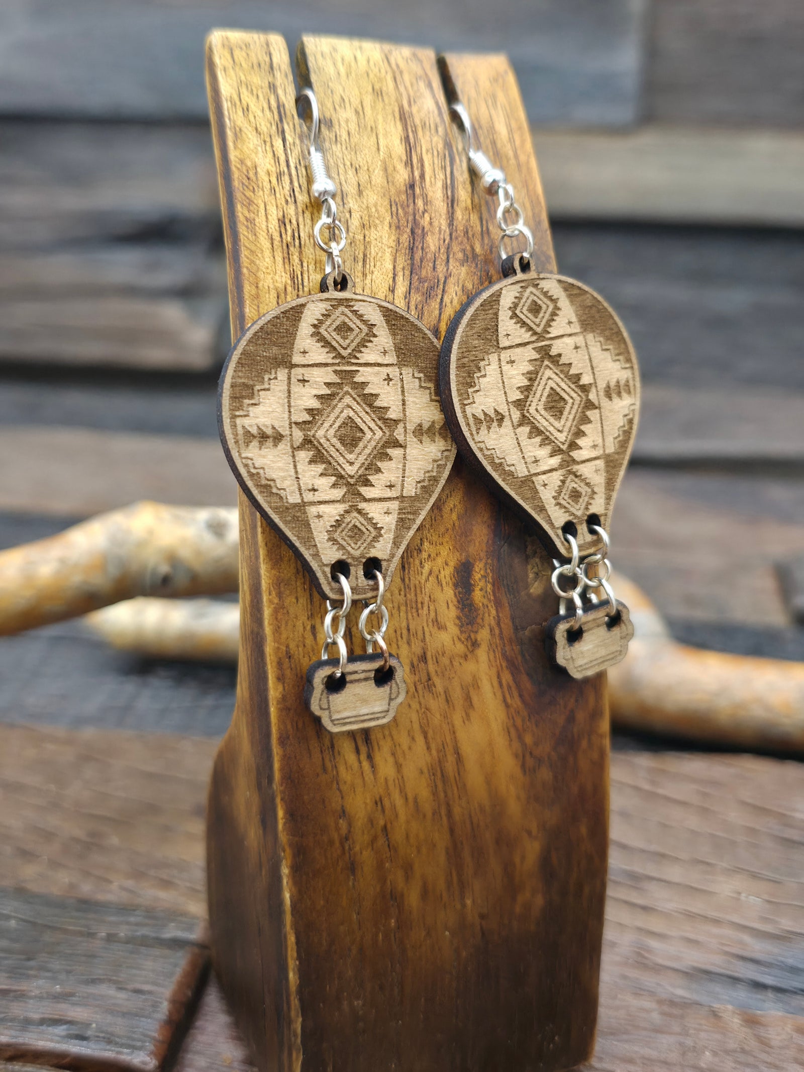 Wooden Balloon Earrings - 3 in. by 1 1/4 in.