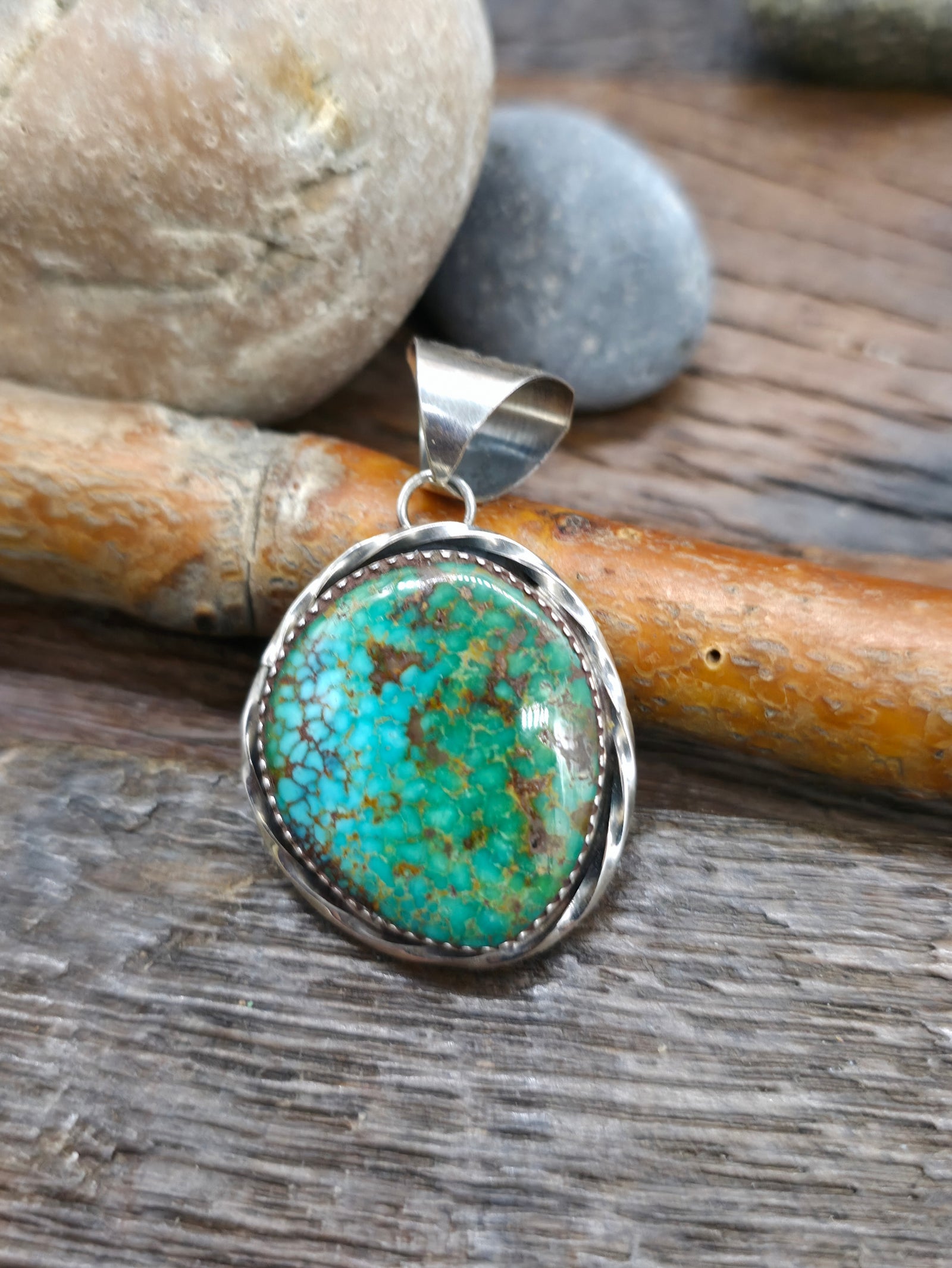 Sterling Silver Turquoise Pendant by Ernest Hawthorne - 1 1/2 in. by 1 in.