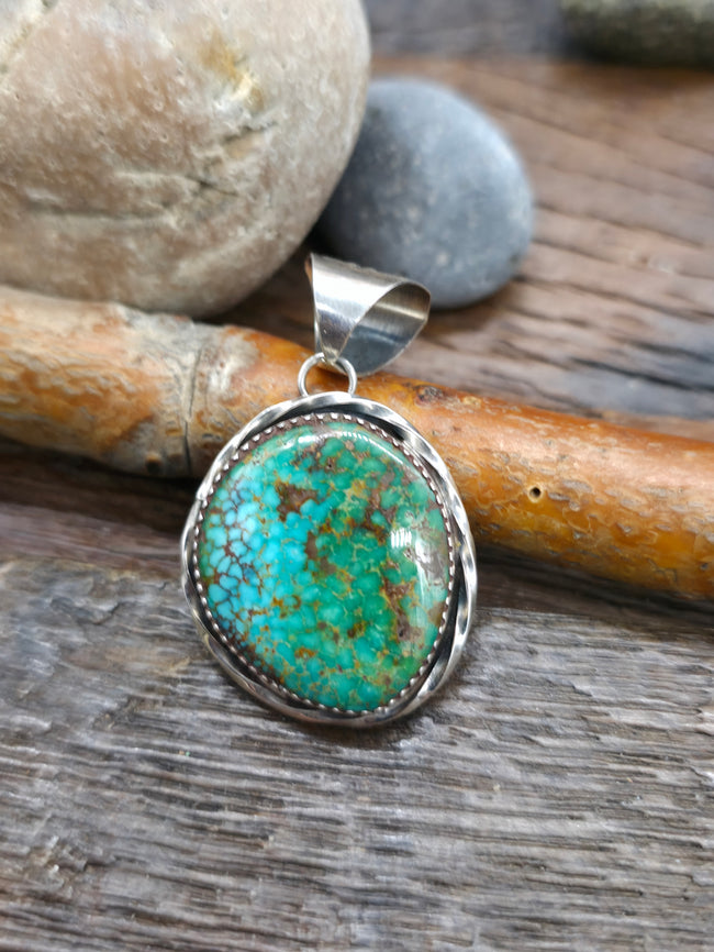 Sterling Silver Turquoise Pendant by Ernest Hawthorne - 1 1/2 in. by 1 in.